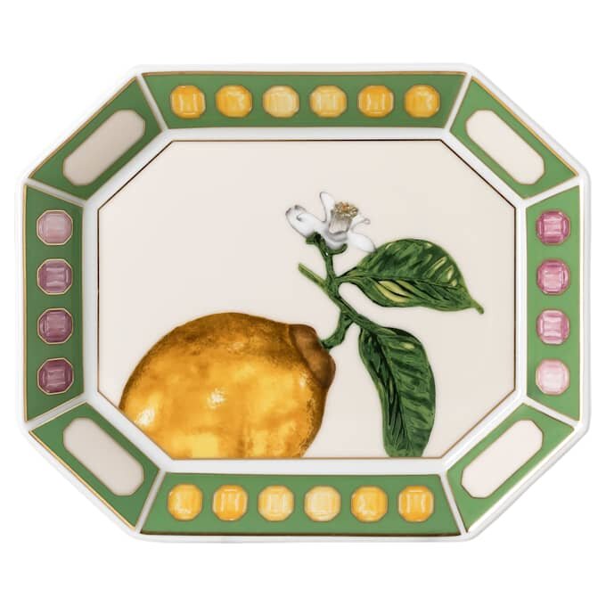 Bandeja Idyllia em porcelana, com motivo de cristais, cor limão, pequena, multicolorida Bandeja Idyllia em porcelana, com motivo de cristais, cor limão, pequena, multicolorida