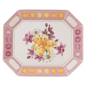 Bandeja Idyllia em porcelana, com motivo em cristal, flores, grande, rosa
