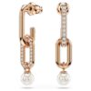 Brincos Constella Drop com Pérola de Cristal, Corte Redondo, Branco, Banho em Tom de Ouro-Rosa
