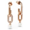 Brincos Constella Drop com Pérola de Cristal, Corte Redondo, Branco, Banho em Tom de Ouro-Rosa