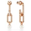 Brincos Constella Drop com Pérola de Cristal, Corte Redondo, Branco, Banho em Tom de Ouro-Rosa
