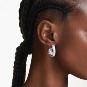 Brincos de argola Ariana Grande X Swarovski com pérola de cristal, corte baguete, brancos, banhados a ródio