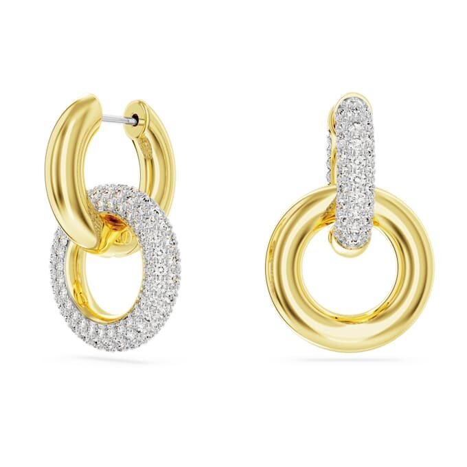 Brincos de argola Dextera com design assimétrico, argolas entrelaçadas, brancos, banhados a dourado Brincos de argola Dextera com design assimétrico, argolas entrelaçadas, brancos, banhados a dourado