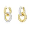 Brincos de argola Dextera com design assimétrico, argolas entrelaçadas, brancos, banhados a dourado Brincos de argola Dextera com design assimétrico, argolas entrelaçadas, brancos, banhados a dourado