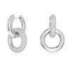 Brincos de argola Dextera com design assimétrico, argolas entrelaçadas, brancos, banhados a ródio Brincos de argola Dextera com design assimétrico, argolas entrelaçadas, brancos, banhados a ródio