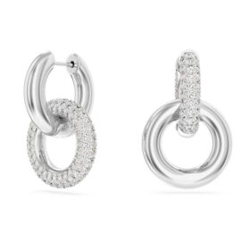 Brincos de argola Dextera com design assimétrico, argolas entrelaçadas, brancos, banhados a ródio