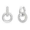 Brincos de argola Dextera com design assimétrico, argolas entrelaçadas, brancos, banhados a ródio Brincos de argola Dextera com design assimétrico, argolas entrelaçadas, brancos, banhados a ródio