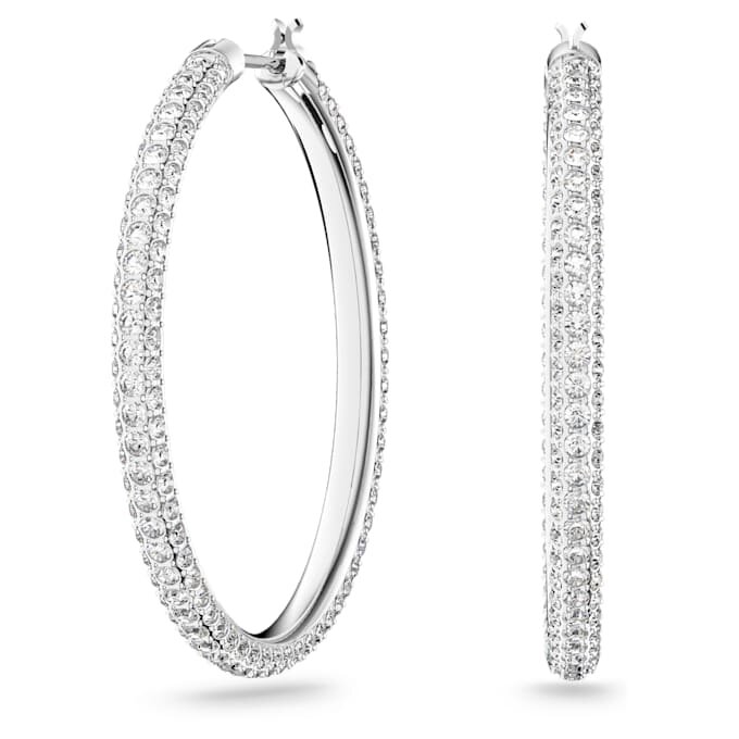 Brincos de argola Dextera com pavé, grandes, brancos, banhados a ródio Brincos de argola Dextera com pavé, grandes, brancos, banhados a ródio