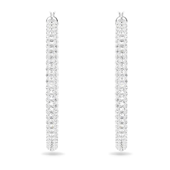 Brincos de argola Dextera com pavé, grandes, brancos, banhados a ródio Brincos de argola Dextera com pavé, grandes, brancos, banhados a ródio