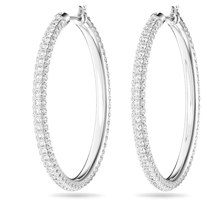 Brincos de argola Dextera com pavé, grandes, brancos, banhados a ródio Brincos de argola Dextera com pavé, grandes, brancos, banhados a ródio