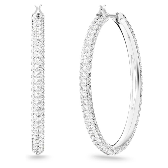 Brincos de argola Dextera com pavé, grandes, brancos, banhados a ródio Brincos de argola Dextera com pavé, grandes, brancos, banhados a ródio