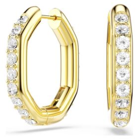 Brincos de argola Dextera, forma octogonal, corte redondo, tamanho médio, brancos, banhados a dourado Brincos de argola Dextera, forma octogonal, corte redondo, tamanho médio, brancos, banhados a dourado