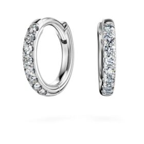 Brincos de argola Eternity com diamantes cultivados em laboratório, 0,1 ct no total, forma redonda, pequenos, ouro branco de 14K Brincos de argola Eternity com diamantes cultivados em laboratório, 0,1 ct no total, forma redonda, pequenos, ouro branco de 14K
