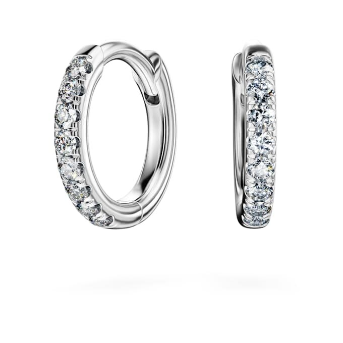 Brincos de argola Eternity com diamantes cultivados em laboratório, 0,1 ct no total, forma redonda, pequenos, ouro branco de 14K Brincos de argola Eternity com diamantes cultivados em laboratório, 0,1 ct no total, forma redonda, pequenos, ouro branco de 14K