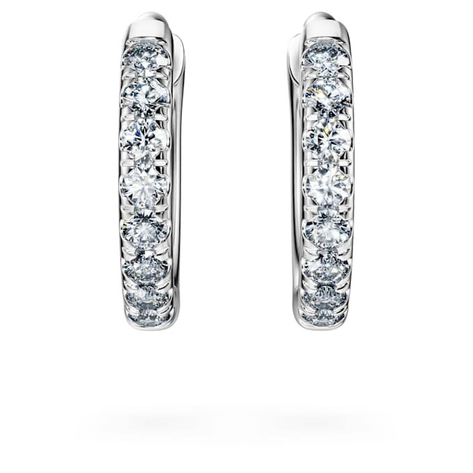 Brincos de argola Eternity com diamantes cultivados em laboratório, 0,1 ct no total, forma redonda, pequenos, ouro branco de 14K Brincos de argola Eternity com diamantes cultivados em laboratório, 0,1 ct no total, forma redonda, pequenos, ouro branco de 14K