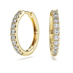Brincos de argola Eternity com diamantes cultivados em laboratório, 0,5 ct no total, forma redonda, ouro amarelo de 14K Brincos de argola Eternity com diamantes cultivados em laboratório, 0,5 ct no total, forma redonda, ouro amarelo de 14K