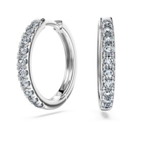 Brincos de argola Eternity com diamantes cultivados em laboratório, 0,56 ct no total, forma redonda, prata esterlina Brincos de argola Eternity com diamantes cultivados em laboratório, 0,56 ct no total, forma redonda, prata esterlina