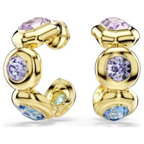 Brincos de argola Gema com cortes mistos, multicoloridos, banhados a dourado Brincos de argola Gema com cortes mistos, multicoloridos, banhados a dourado