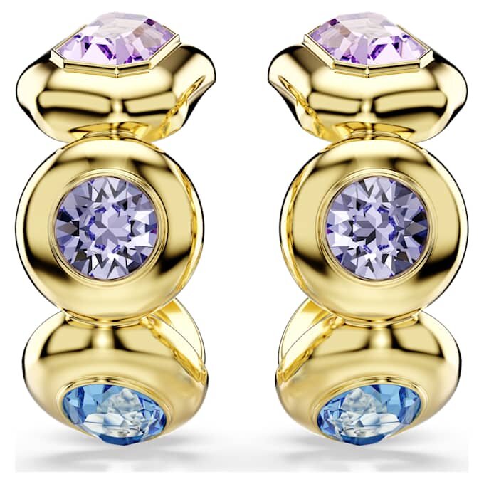 Brincos de argola Gema com cortes mistos, multicoloridos, banhados a dourado Brincos de argola Gema com cortes mistos, multicoloridos, banhados a dourado