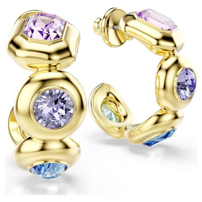 Brincos de argola Gema com cortes mistos, multicoloridos, banhados a dourado Brincos de argola Gema com cortes mistos, multicoloridos, banhados a dourado
