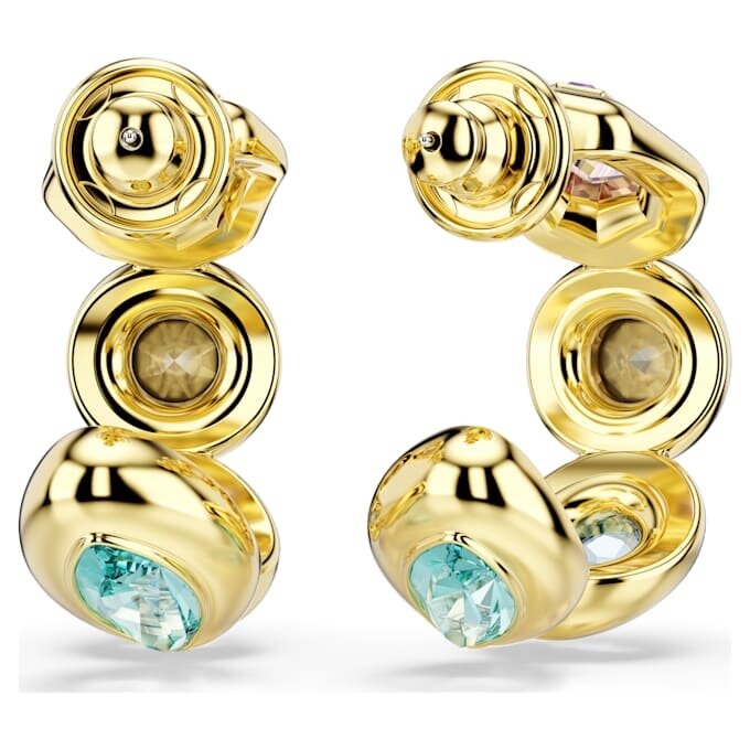Brincos de argola Gema com cortes mistos, multicoloridos, banhados a dourado Brincos de argola Gema com cortes mistos, multicoloridos, banhados a dourado