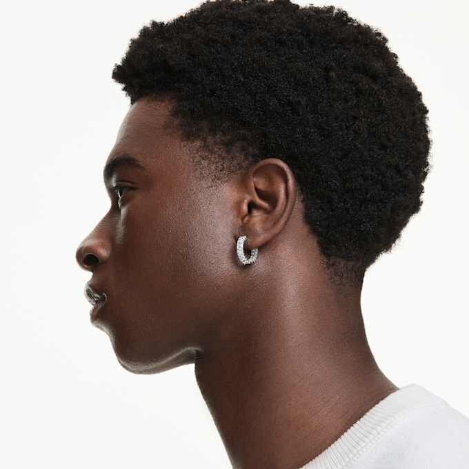 Brincos de argola Matrix com corte baguete, brancos, banhados a ródio Brincos de argola Matrix com corte baguete, brancos, banhados a ródio