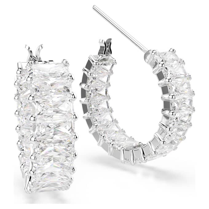Brincos de argola Matrix com corte baguete, brancos, banhados a ródio Brincos de argola Matrix com corte baguete, brancos, banhados a ródio