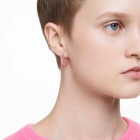 Brincos de argola Matrix com corte baguete, cor-de-rosa, banhados a ouro rosa