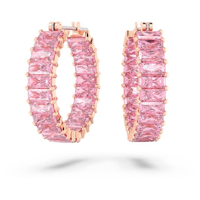 Brincos de argola Matrix com corte baguete, cor-de-rosa, banhados a ouro rosa Brincos de argola Matrix com corte baguete, cor-de-rosa, banhados a ouro rosa