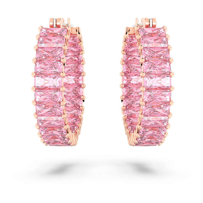 Brincos de argola Matrix com corte baguete, cor-de-rosa, banhados a ouro rosa Brincos de argola Matrix com corte baguete, cor-de-rosa, banhados a ouro rosa