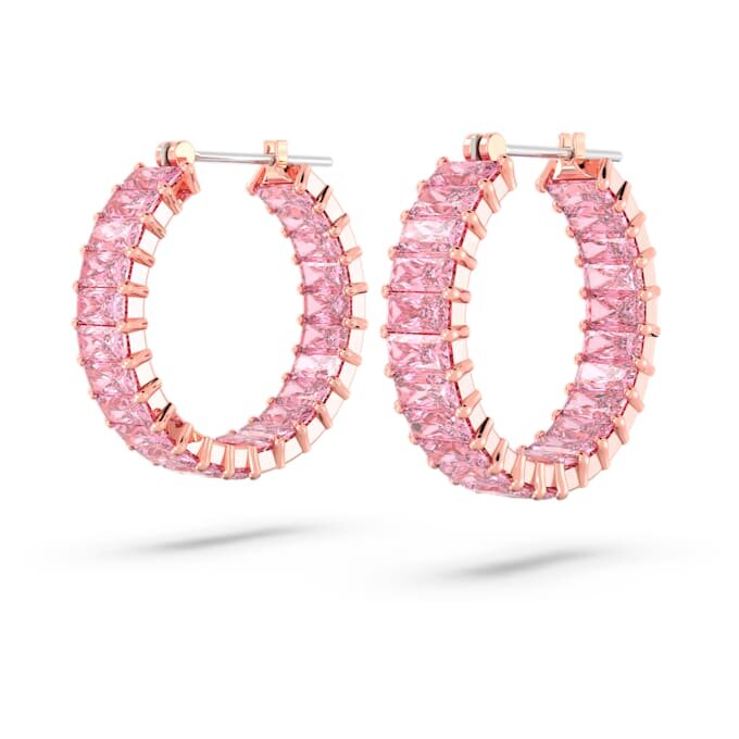 Brincos de argola Matrix com corte baguete, cor-de-rosa, banhados a ouro rosa Brincos de argola Matrix com corte baguete, cor-de-rosa, banhados a ouro rosa
