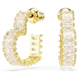 Brincos de argola Matrix com corte baguete, em forma de coração, pequenos, brancos, banhados a dourado