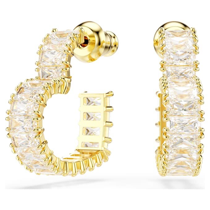 Brincos de argola Matrix com corte baguete, em forma de coração, pequenos, brancos, banhados a dourado Brincos de argola Matrix com corte baguete, em forma de coração, pequenos, brancos, banhados a dourado