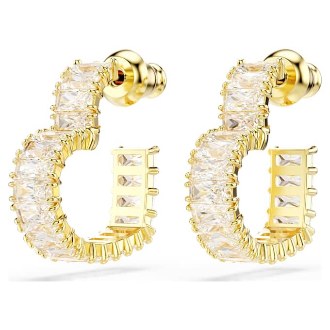 Brincos de argola Matrix com corte baguete, em forma de coração, pequenos, brancos, banhados a dourado Brincos de argola Matrix com corte baguete, em forma de coração, pequenos, brancos, banhados a dourado