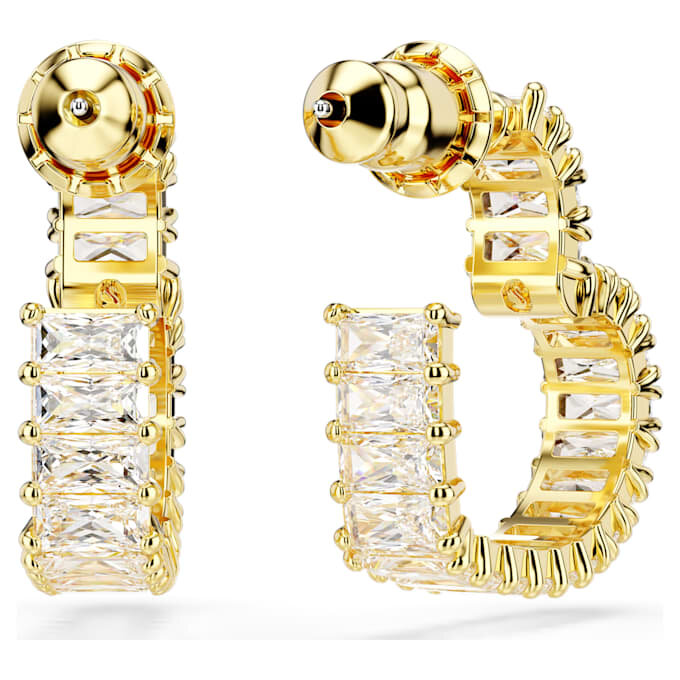 Brincos de argola Matrix com corte baguete, em forma de coração, pequenos, brancos, banhados a dourado Brincos de argola Matrix com corte baguete, em forma de coração, pequenos, brancos, banhados a dourado
