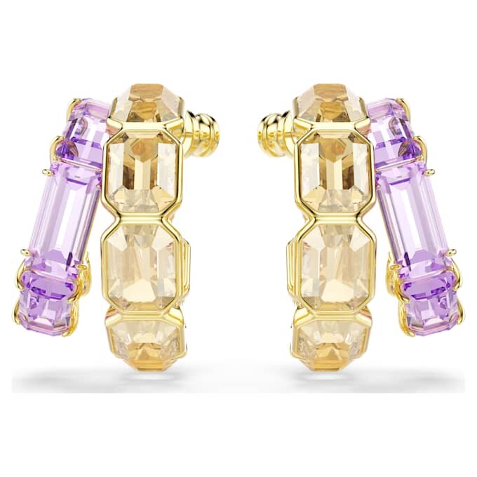 Brincos de argola Millenia com cortes mistos, multicoloridos, banhados a dourado Brincos de argola Millenia com cortes mistos, multicoloridos, banhados a dourado