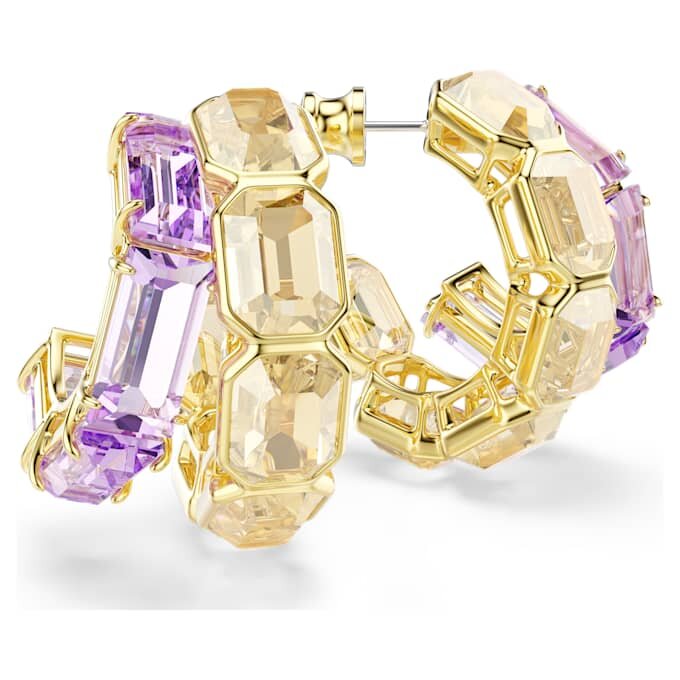 Brincos de argola Millenia com cortes mistos, multicoloridos, banhados a dourado Brincos de argola Millenia com cortes mistos, multicoloridos, banhados a dourado