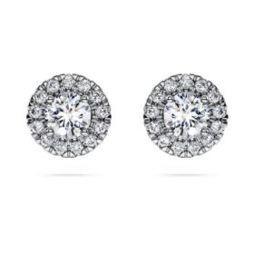 Brincos de aro «Eternity Halo» com diamantes cultivados em laboratório, 0,75 ct no total, forma redonda, ouro branco de 14K