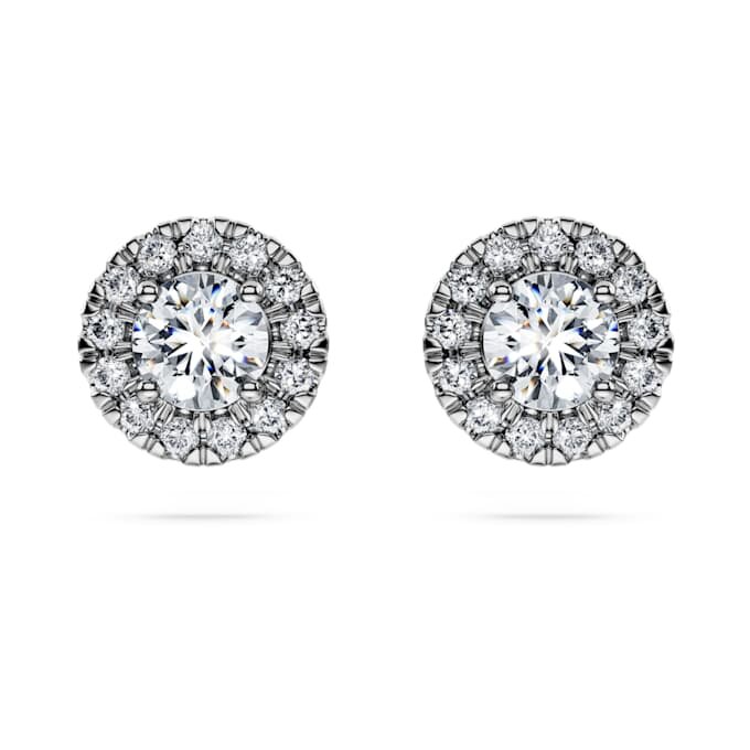 Brincos de aro «Eternity Halo» com diamantes cultivados em laboratório, 0,75 ct no total, forma redonda, ouro branco de 14K Brincos de aro «Eternity Halo» com diamantes cultivados em laboratório, 0,75 ct no total, forma redonda, ouro branco de 14K
