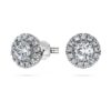 Brincos de aro «Eternity Halo» com diamantes cultivados em laboratório, 0,75 ct no total, forma redonda, ouro branco de 14K Brincos de aro «Eternity Halo» com diamantes cultivados em laboratório, 0,75 ct no total, forma redonda, ouro branco de 14K