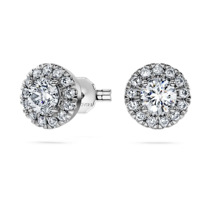 Brincos de aro «Eternity Halo» com diamantes cultivados em laboratório, 0,75 ct no total, forma redonda, ouro branco de 14K Brincos de aro «Eternity Halo» com diamantes cultivados em laboratório, 0,75 ct no total, forma redonda, ouro branco de 14K