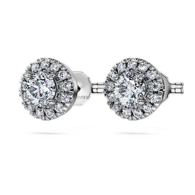 Brincos de aro «Eternity Halo» com diamantes cultivados em laboratório, 0,75 ct no total, forma redonda, ouro branco de 14K Brincos de aro «Eternity Halo» com diamantes cultivados em laboratório, 0,75 ct no total, forma redonda, ouro branco de 14K