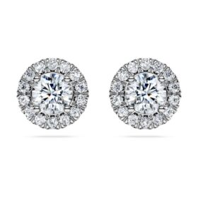 Brincos de aro «Eternity Halo» com diamantes cultivados em laboratório, 2 Ct Tw, forma redonda, ouro branco de 14K