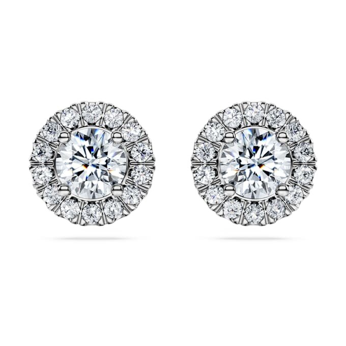 Brincos de aro «Eternity Halo» com diamantes cultivados em laboratório, 2 Ct Tw, forma redonda, ouro branco de 14K Brincos de aro «Eternity Halo» com diamantes cultivados em laboratório, 2 Ct Tw, forma redonda, ouro branco de 14K
