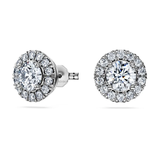 Brincos de aro «Eternity Halo» com diamantes cultivados em laboratório, 2 Ct Tw, forma redonda, ouro branco de 14K Brincos de aro «Eternity Halo» com diamantes cultivados em laboratório, 2 Ct Tw, forma redonda, ouro branco de 14K