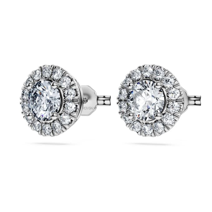 Brincos de aro «Eternity Halo» com diamantes cultivados em laboratório, 2 Ct Tw, forma redonda, ouro branco de 14K Brincos de aro «Eternity Halo» com diamantes cultivados em laboratório, 2 Ct Tw, forma redonda, ouro branco de 14K