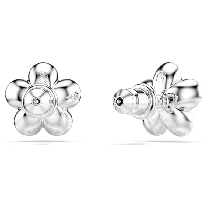 Brincos de botão Ariana Grande X Swarovski com pérola de cristal, corte redondo, flor, branco, banhados a ródio Brincos de botão Ariana Grande X Swarovski com pérola de cristal, corte redondo, flor, branco, banhados a ródio