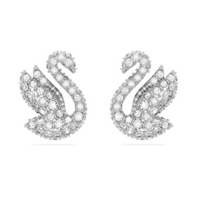 Brincos de botão «Swan» — Cisne, Branco, Banhado a ródio
