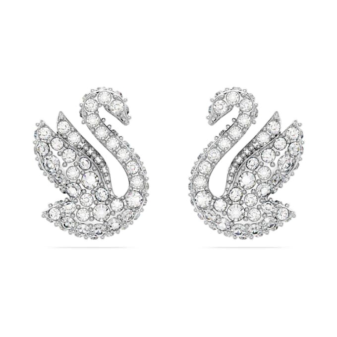 Brincos de botão «Swan» — Cisne, Branco, Banhado a ródio Brincos de botão «Swan» — Cisne, Branco, Banhado a ródio