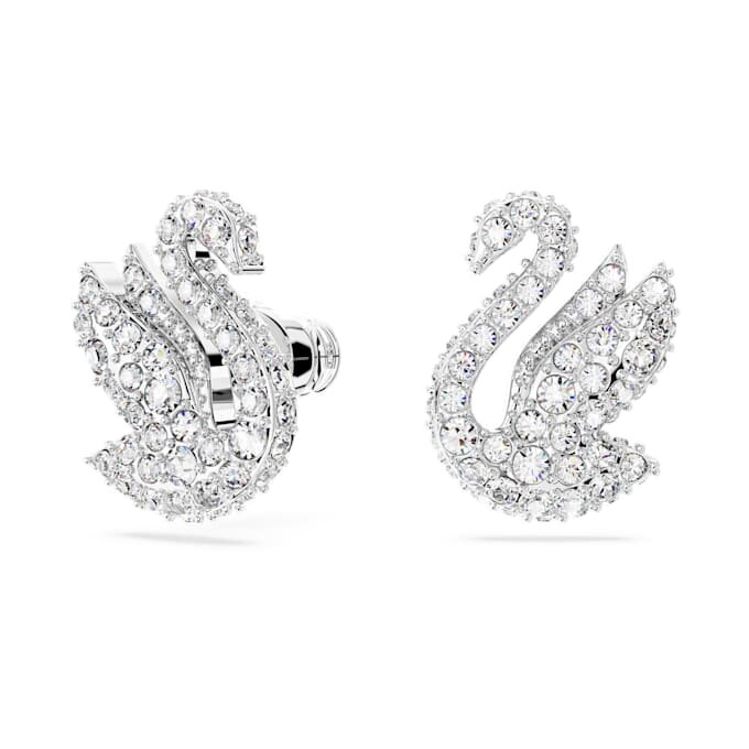 Brincos de botão «Swan» — Cisne, Branco, Banhado a ródio Brincos de botão «Swan» — Cisne, Branco, Banhado a ródio